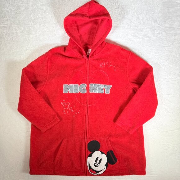 Disney Jackets & Blazers - Disney Mickey Mouse Fleece Jacket Adult‎ Woman 2X Red Hooded Full Zip Pockets